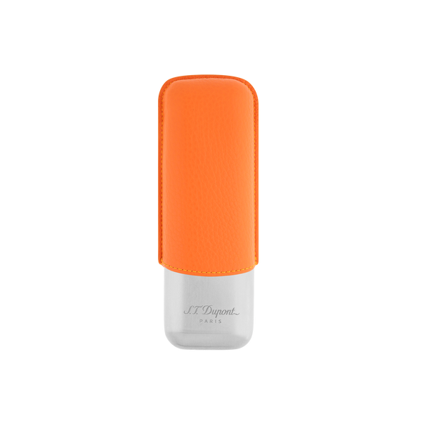 S.T. Dupont Étui Double Cigares Orange Grainé Chrome - S.T.Dupont