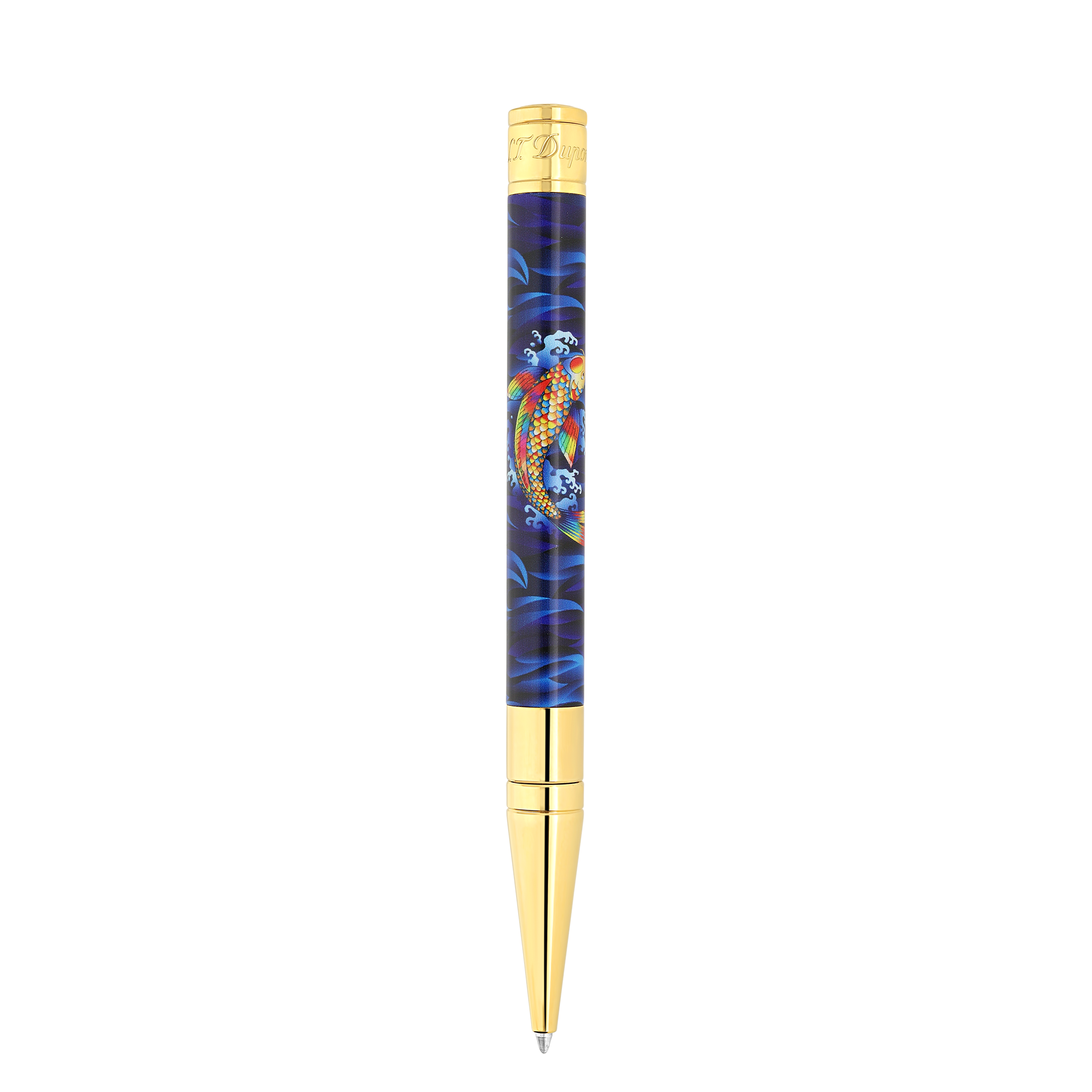 S.T. Dupont Stylo Bille D-Initial Bleu & Or Carpe Koï - Boutique Naudin - vue 3