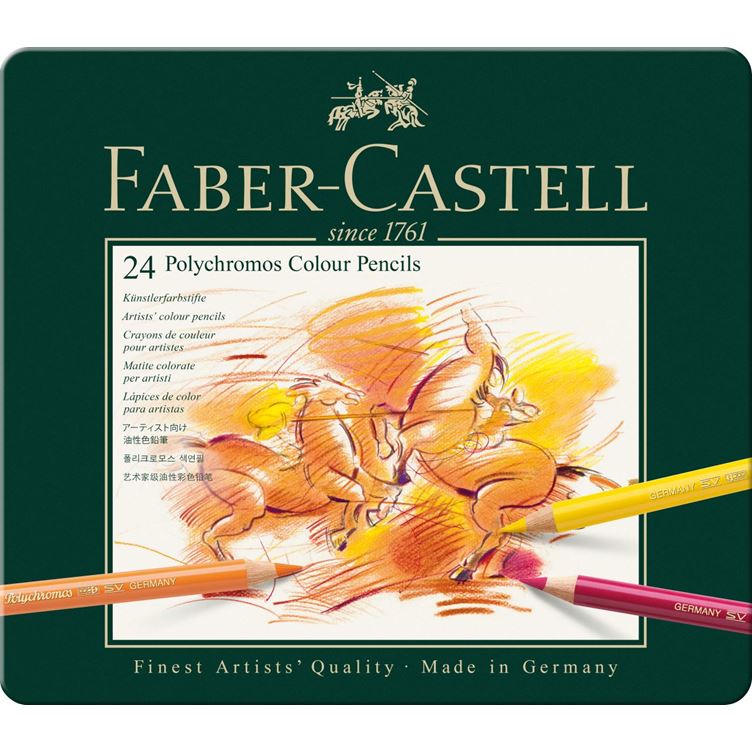 Faber Castell Crayons de couleur Polychromos, boîte métal de 24 pièces