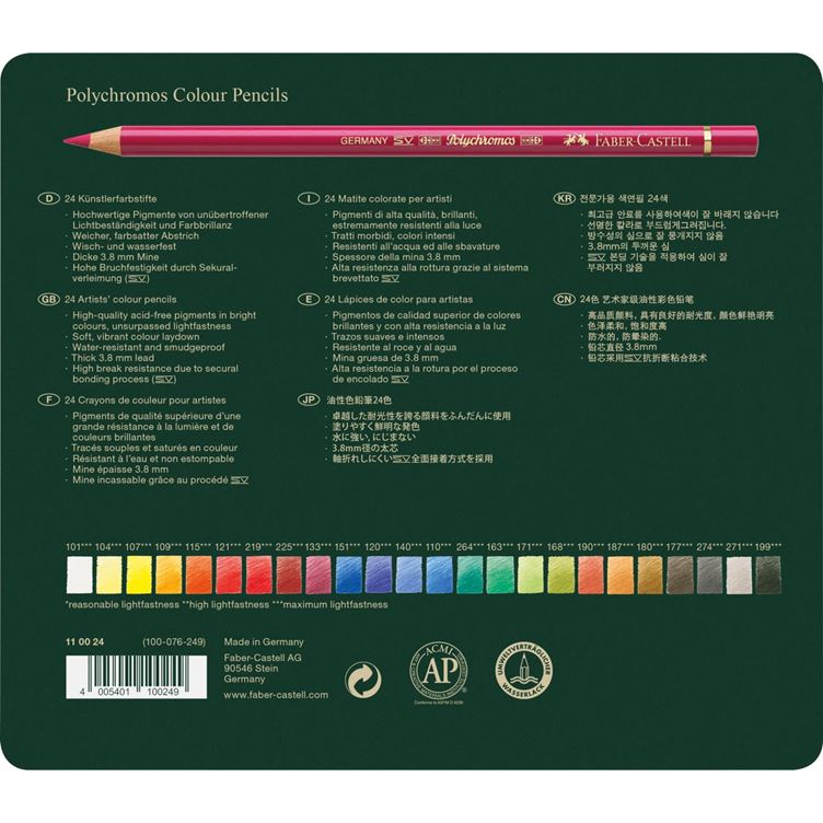 Faber Castell Crayons de couleur Polychromos, boîte métal de 24 pièces - vue 3