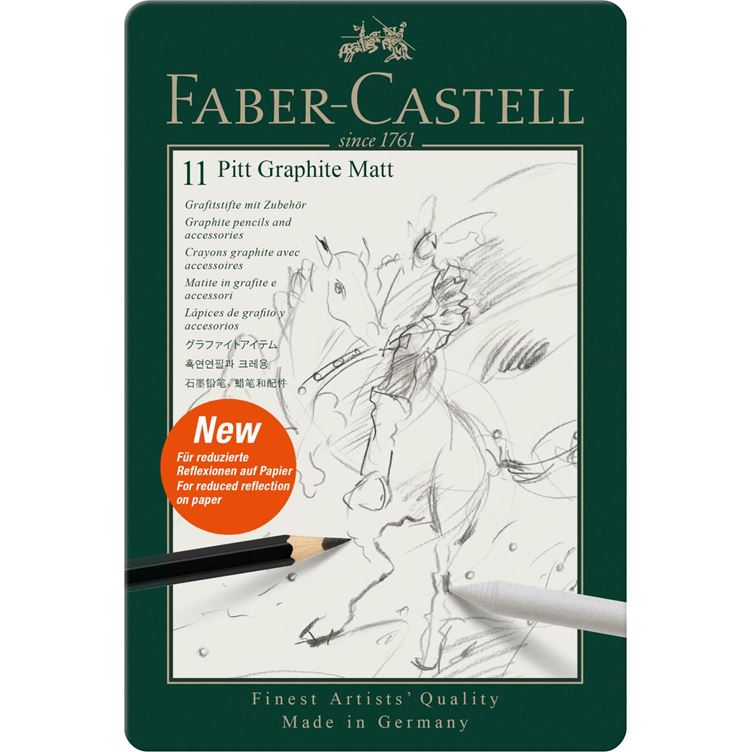 Faber Castell Set de crayons Pitt Graphite Matt, boîte métal de 11 pièces