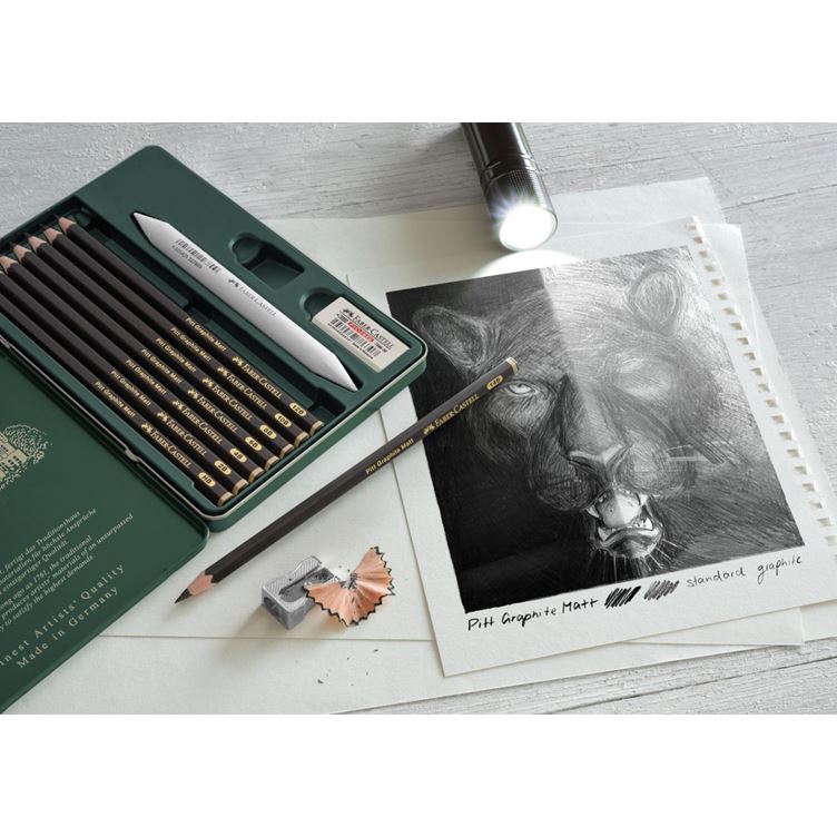 Faber Castell Set de crayons Pitt Graphite Matt, boîte métal de 11 pièces - vue 3