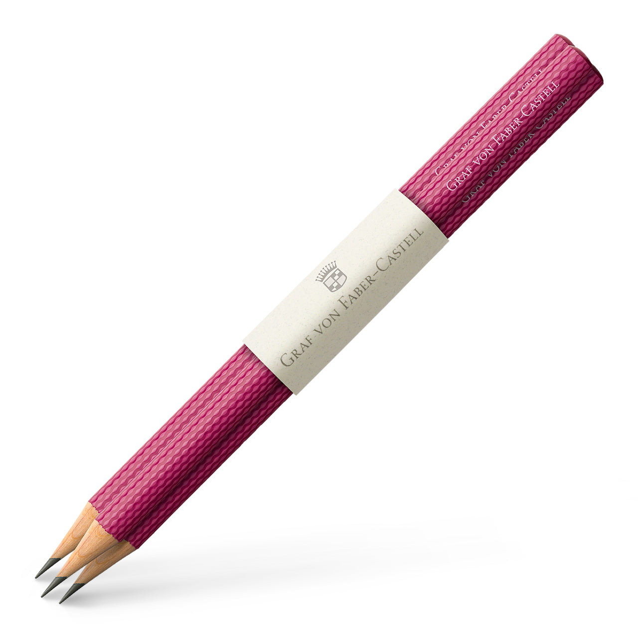 Graf von Faber Castell- 3 crayons graphite Guilloché avec banderole, rose - Graf von Faber-Castell