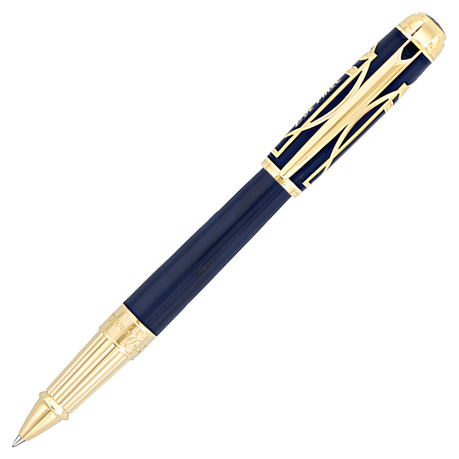 Stylo roller S.T. Dupont Line D, édition Vitruvian Man, bleu et or